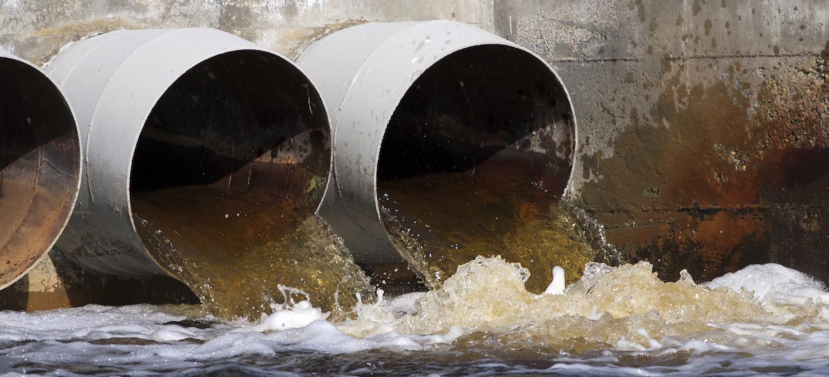 Storm water pipes discharging water